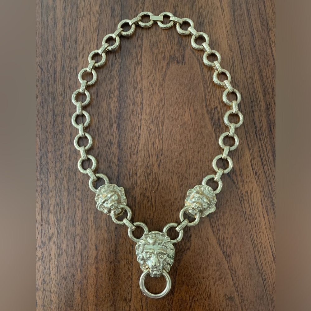 Vintage 90s Kenneth Jay Lane Lion Head Doorknocker Necklace